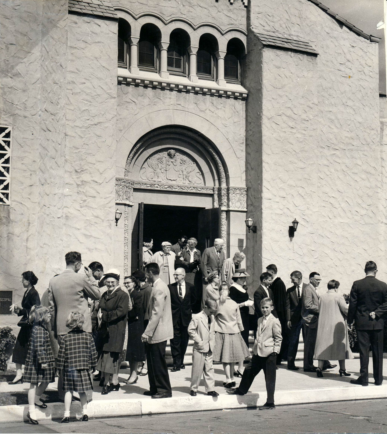 1956 Hanford Methodist Church Exiting sanctuary following Sunday church service (2).jpg
